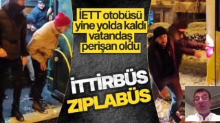 Esenyurt'ta yolcular, yolda kalan İETT otobüsünün hareket etmesi için zıpladı